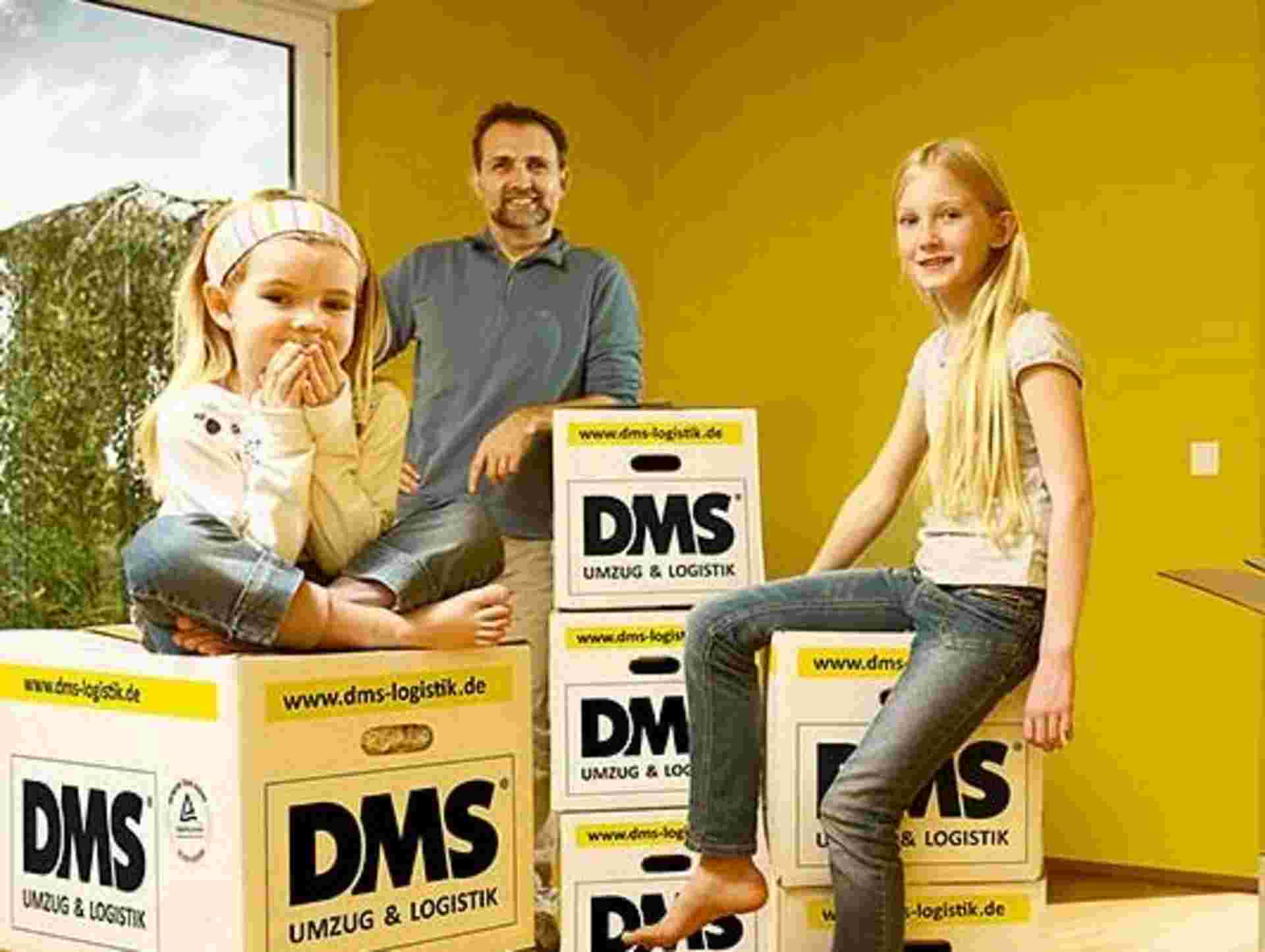 Family with children are sitting on packed moving boxes during their private move