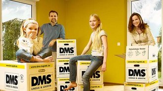 Family with children are sitting on packed moving boxes during their private move